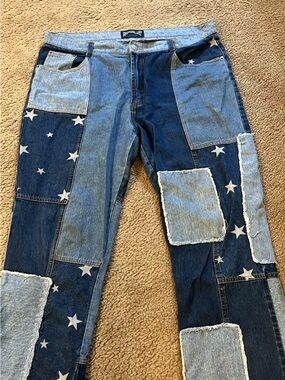 Roma Patchwork Star-Print Blue Men's Jeans